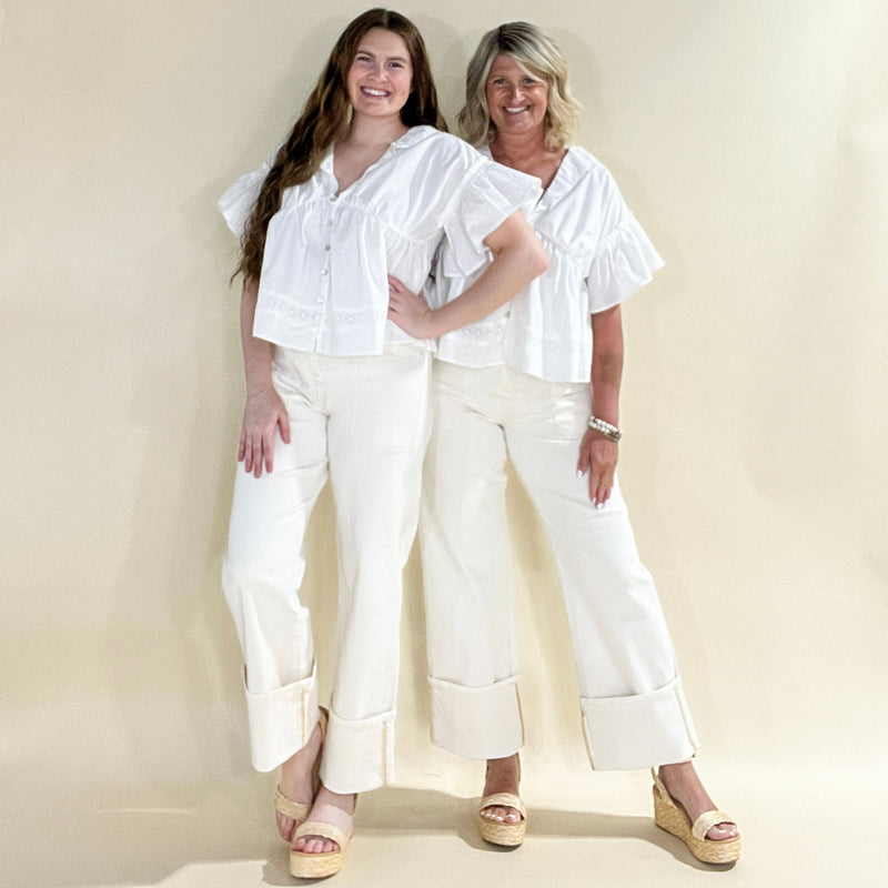 Button-Down Lace Detail Blouse