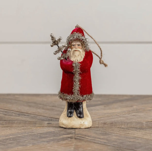 Velvet Santa Ornament