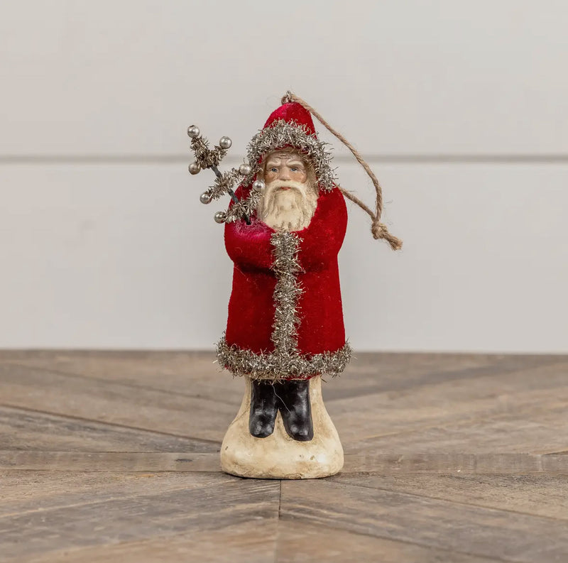 Velvet Santa Ornament