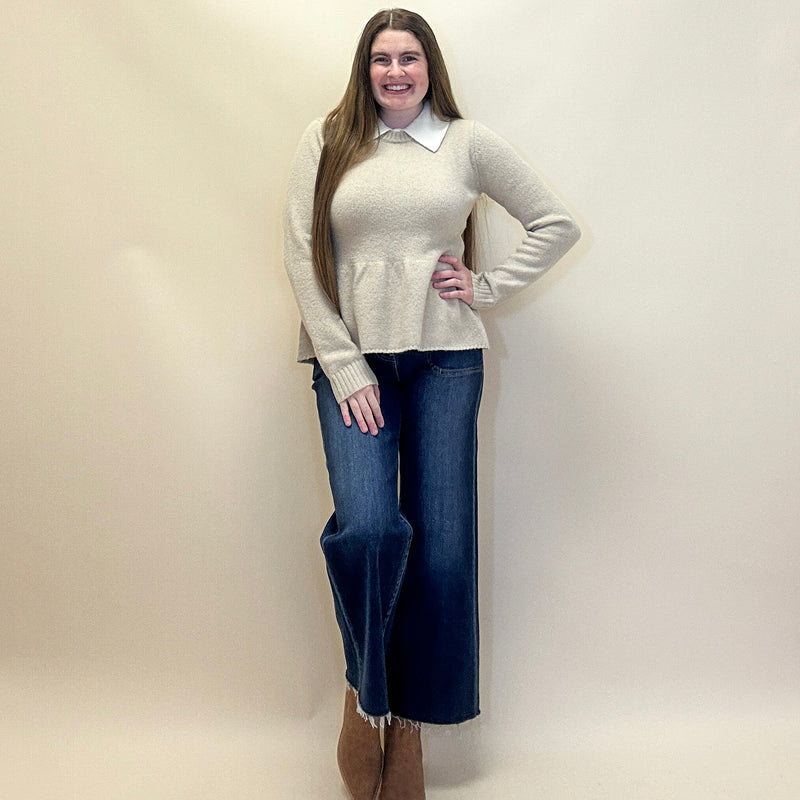 Polo Style Peplum Sweater Top