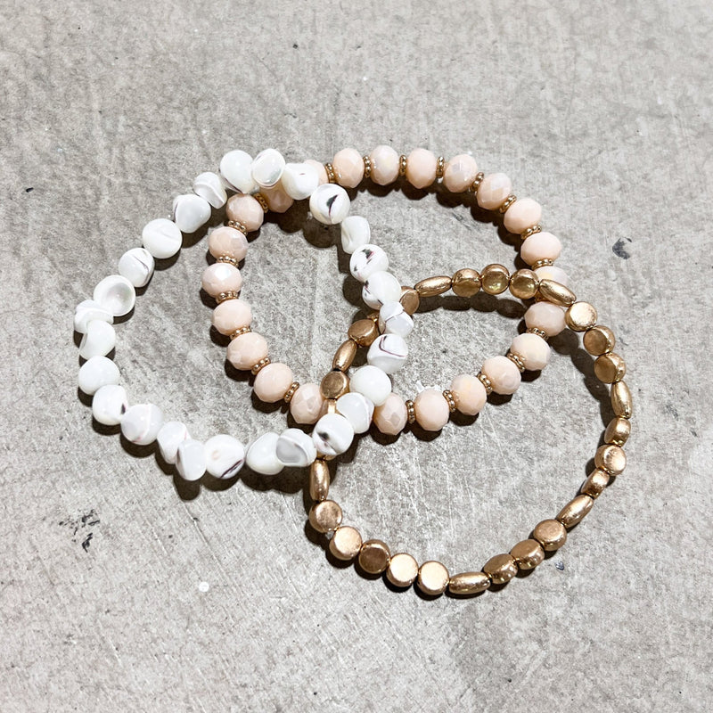 Mixed Pebble Stone Beaded Bracelet Set