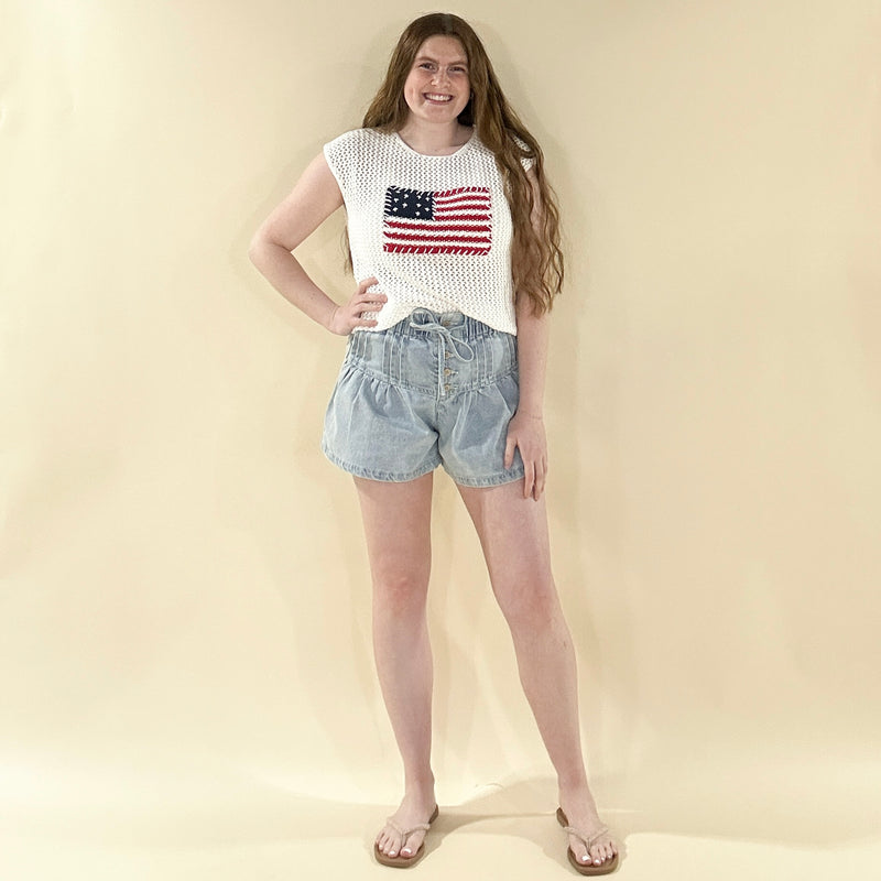 American Flag Crochet Knit Sweater Top