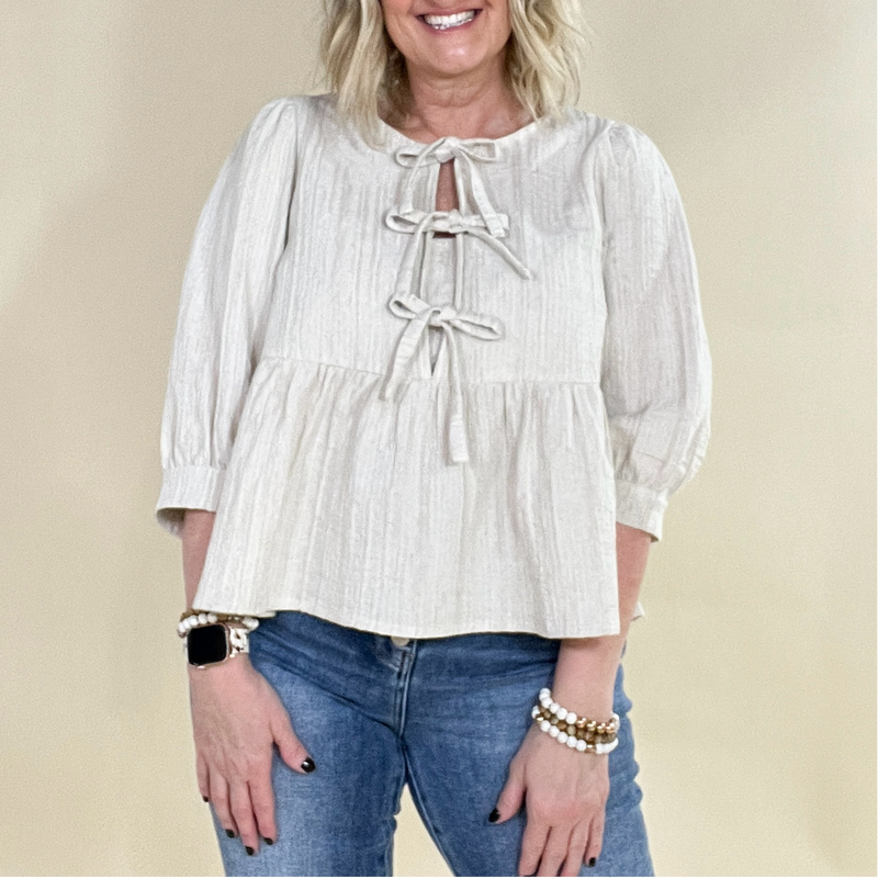 Textured Ribbon Detail Blouse