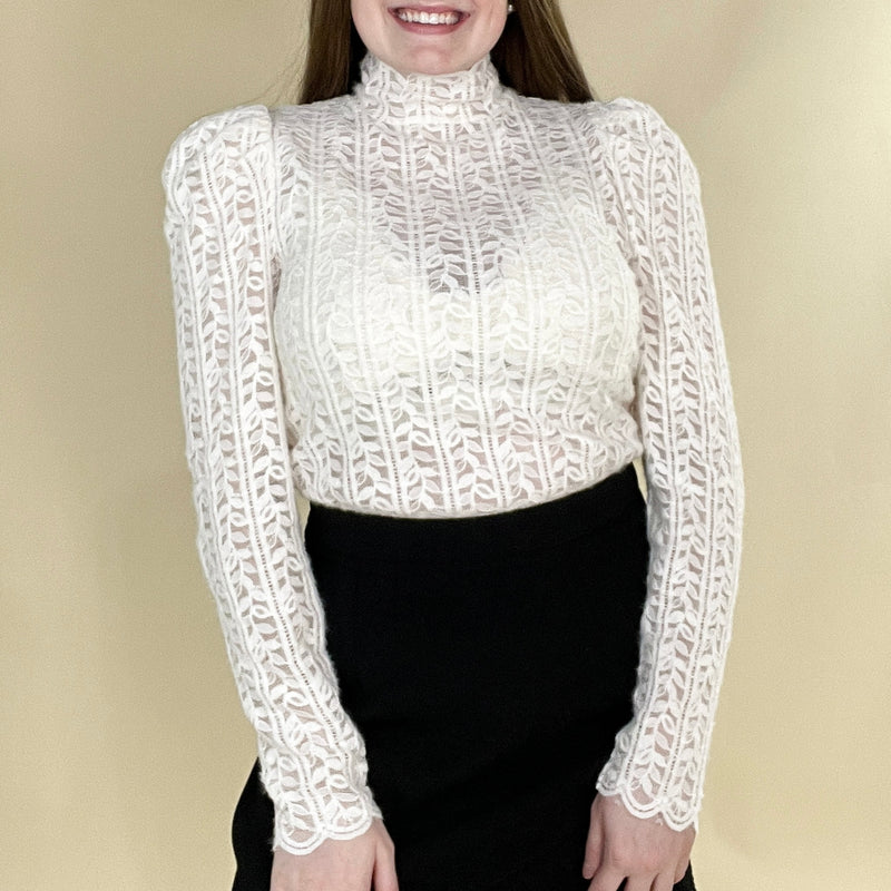 Mock Neck Lace Blouse