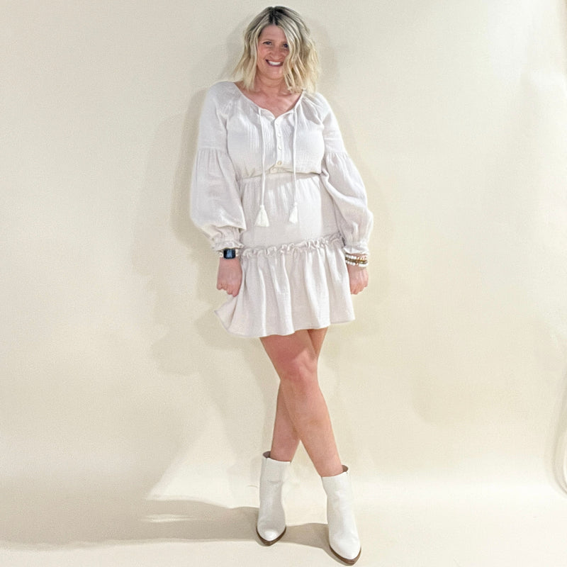 Long-Sleeve Gauze Dress