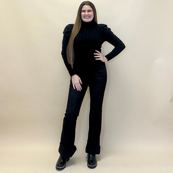 Mock Neck Puff Sleeved Knit Top