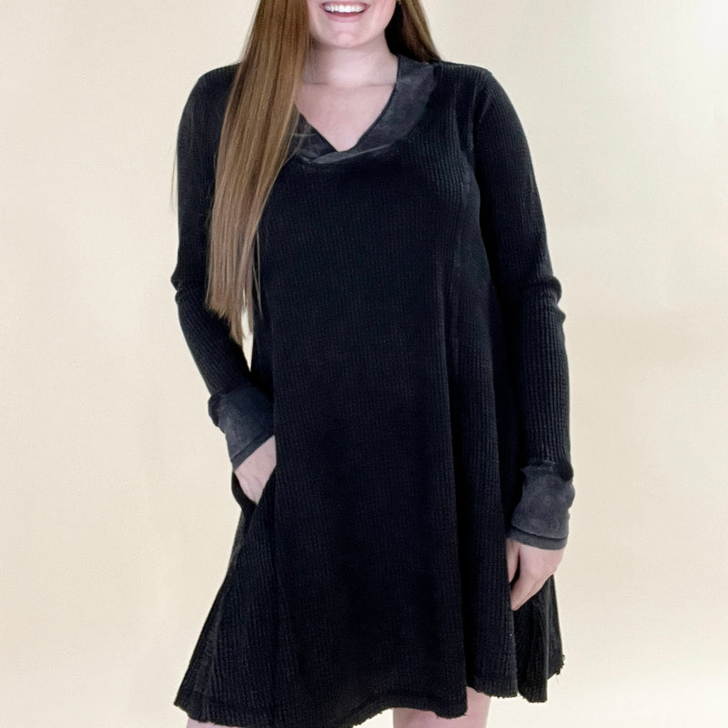 V-Neck Waffle Knit Dress