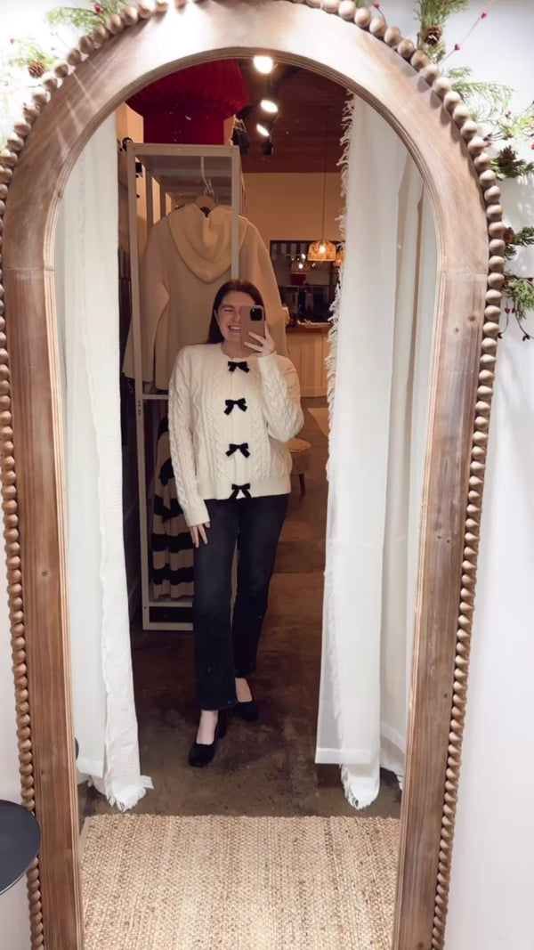 Velvet Bow Button Down Cardigan