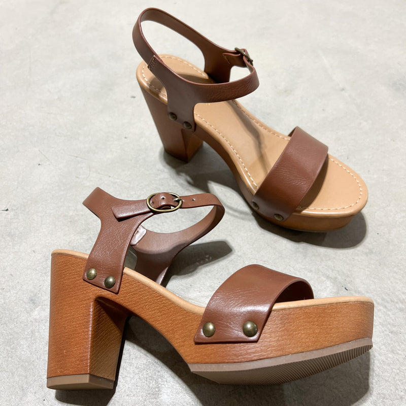 Brown Wooden Heel Sandals